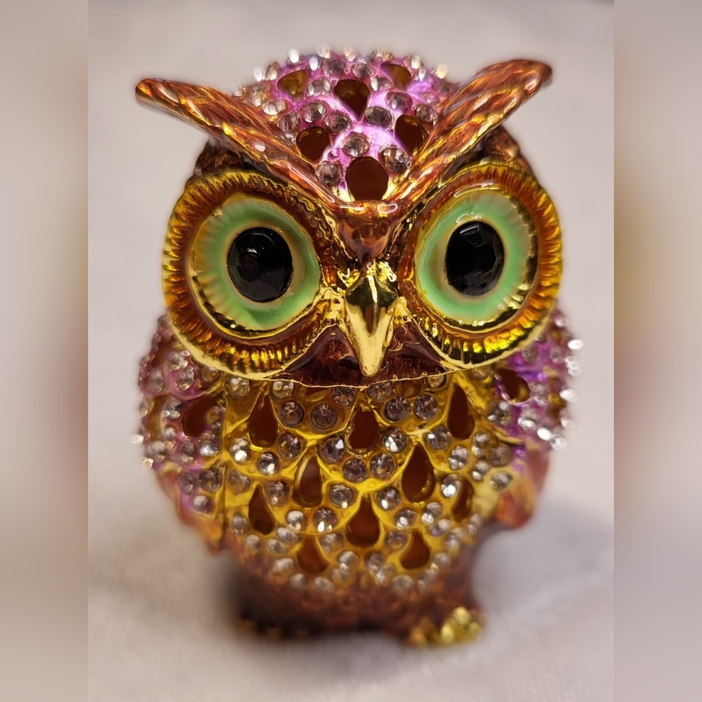 Decorative Pink and Gold Jeweled Owl Figurine
